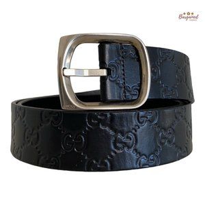 Authentic Gucci Black Monogram Guccissima Leather Silver Buckle Belt 100/40